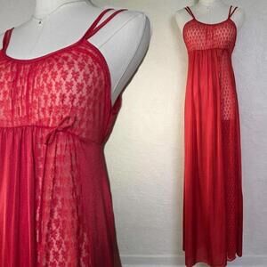 Vintage sheer red babydoll slip dress with lace detail